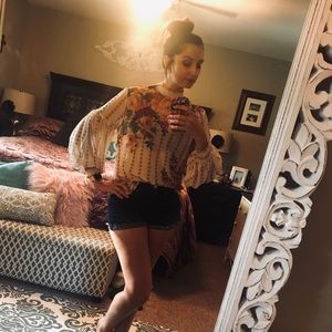 Sheer Floral Puff Sleeve Top Chic Wish High Neck